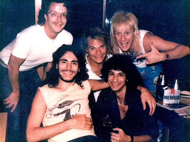Peter Doell, Steve Vai, David Lee Roth, Magic Moreno and Greg Bissonette recording David Lee Roth's "Skyscraper" album for THREE MONTHS